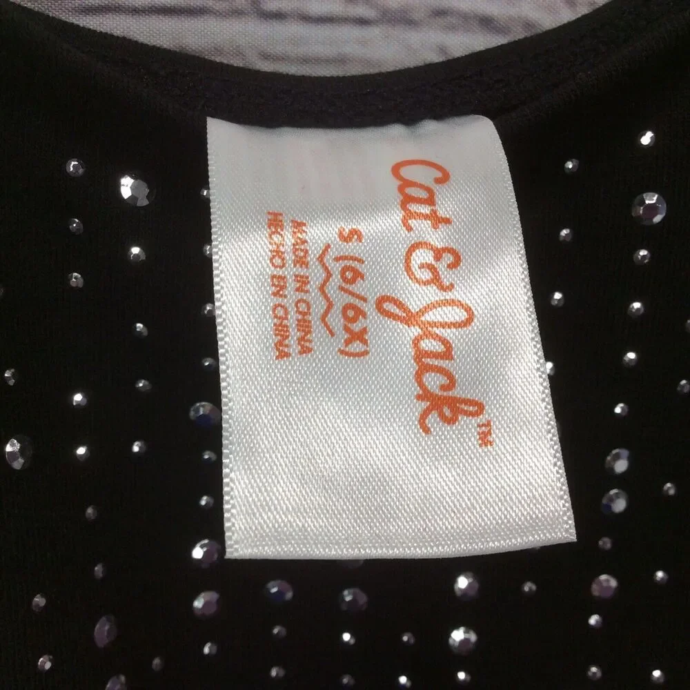 Cat & Jack Girls Tank Leotard Black Ballet Dance Gymnastics Bodysuit Sz S (6/6x)
